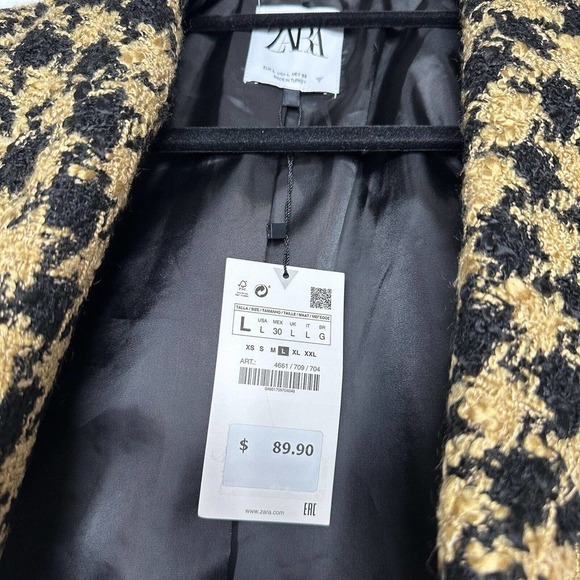 NWT ZARA Tweed Houndstooth Cropped Textured Blazer Jacket Women's Brown Size L - Picture 7 of 8